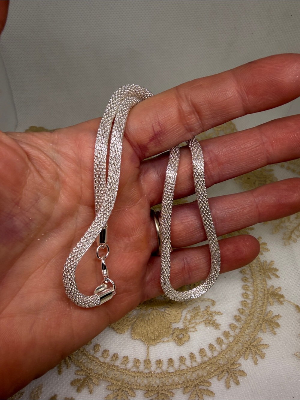 925 Sterling Silver Liquid Mesh Tube Necklace 18” - Includes Free Charm